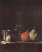 Silver wine bottle lemon apple pear, Jean Baptiste Simeon Chardin